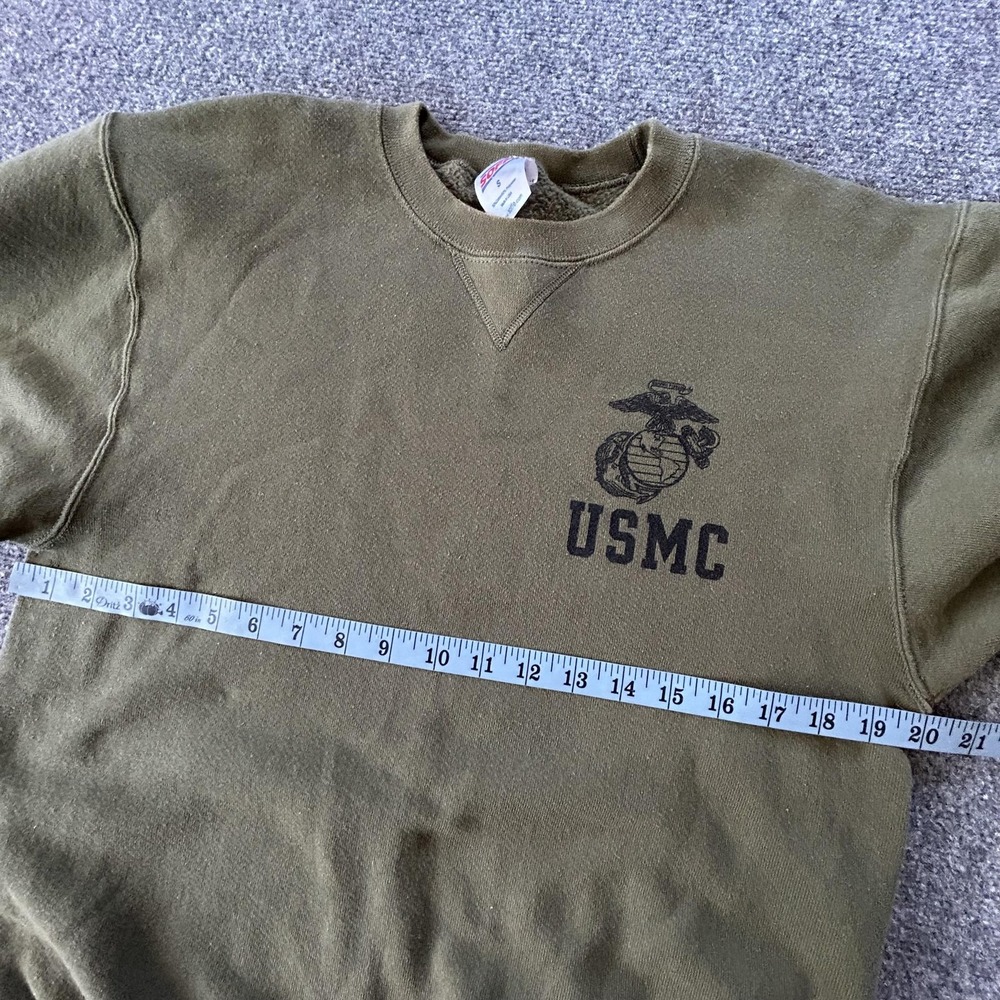 USMC Sweatshirt Mens Small Green Made USA Fleece Crewneck Pullover Marine Soffe - Picture 6 of 9